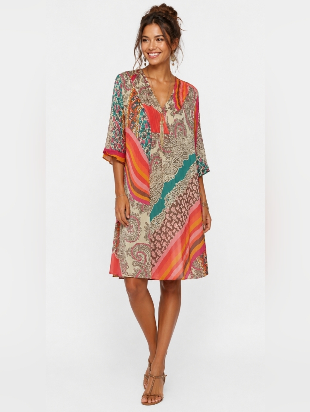 Vintage Silk Boho Autumn Wedding Guest Dress Y2K Dopamine Paisley Artisy Medium